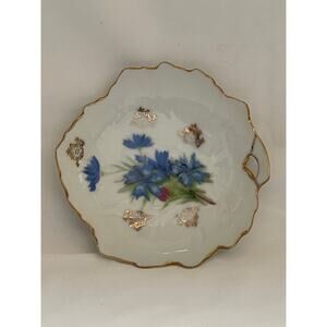 Porcelain Leaf Ring Dish Floral and Gold Trim, Vintage